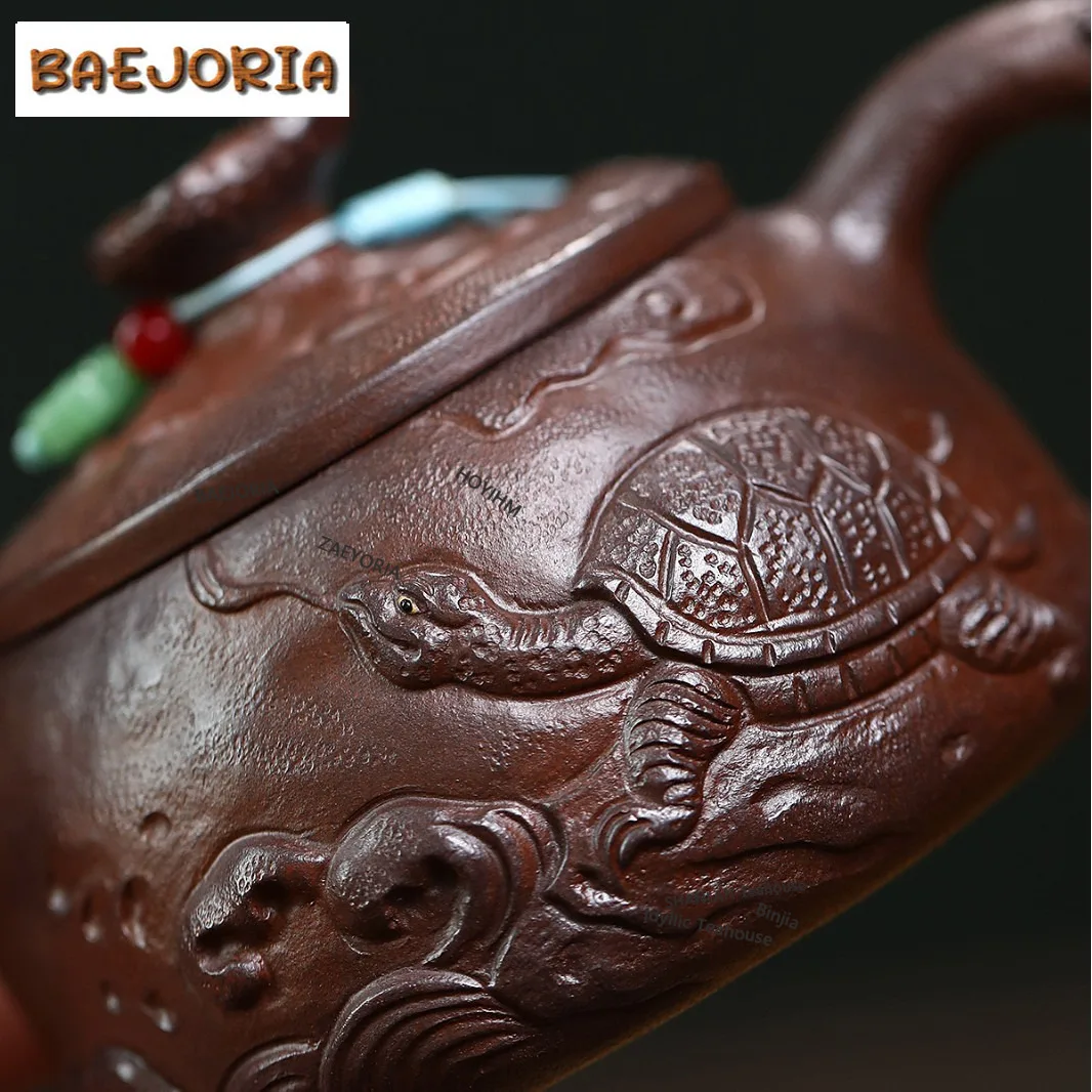 BAEJORIA 220ml Yixing Purple Clay Teapots Master Handmade Stone Scoop Turtle Pot Raw Ore Purple Mud Kettle Zisha Tea Set