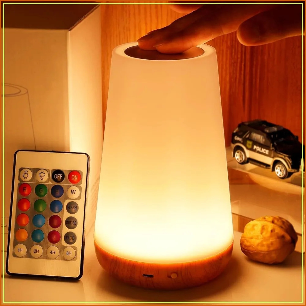 Dimmable Touch Lamp for Bedroom, Portable Table Night Light with 5 Brightness 13 RGB Colors