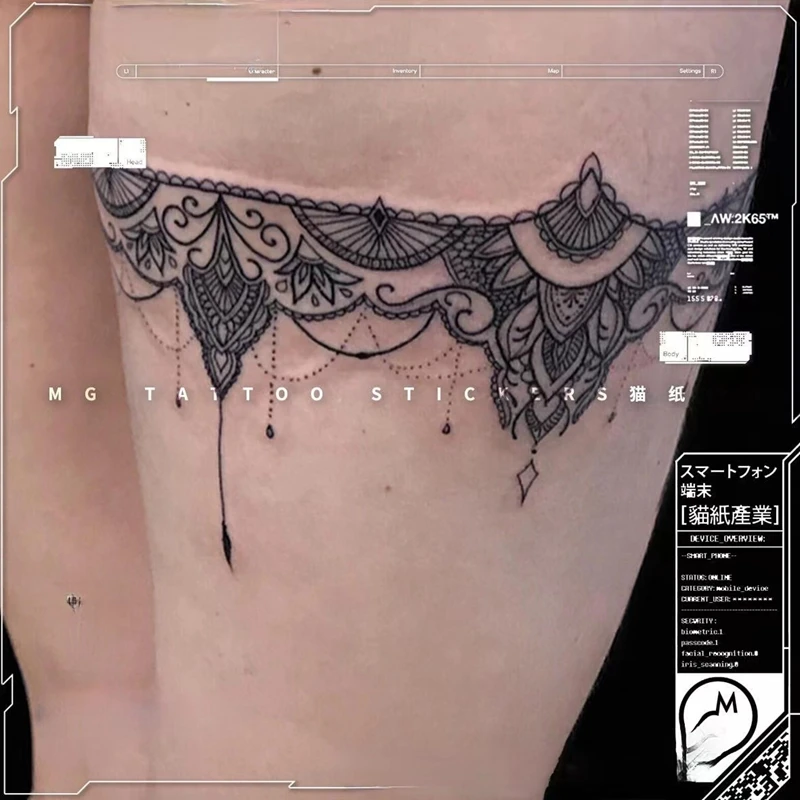 Sexy Lace Leg Ring Waterproof Temporary Tattoo Stickers Women Fashion Black Art Fake Tattoo Lasting Tattoos Faux Tatouage Femme