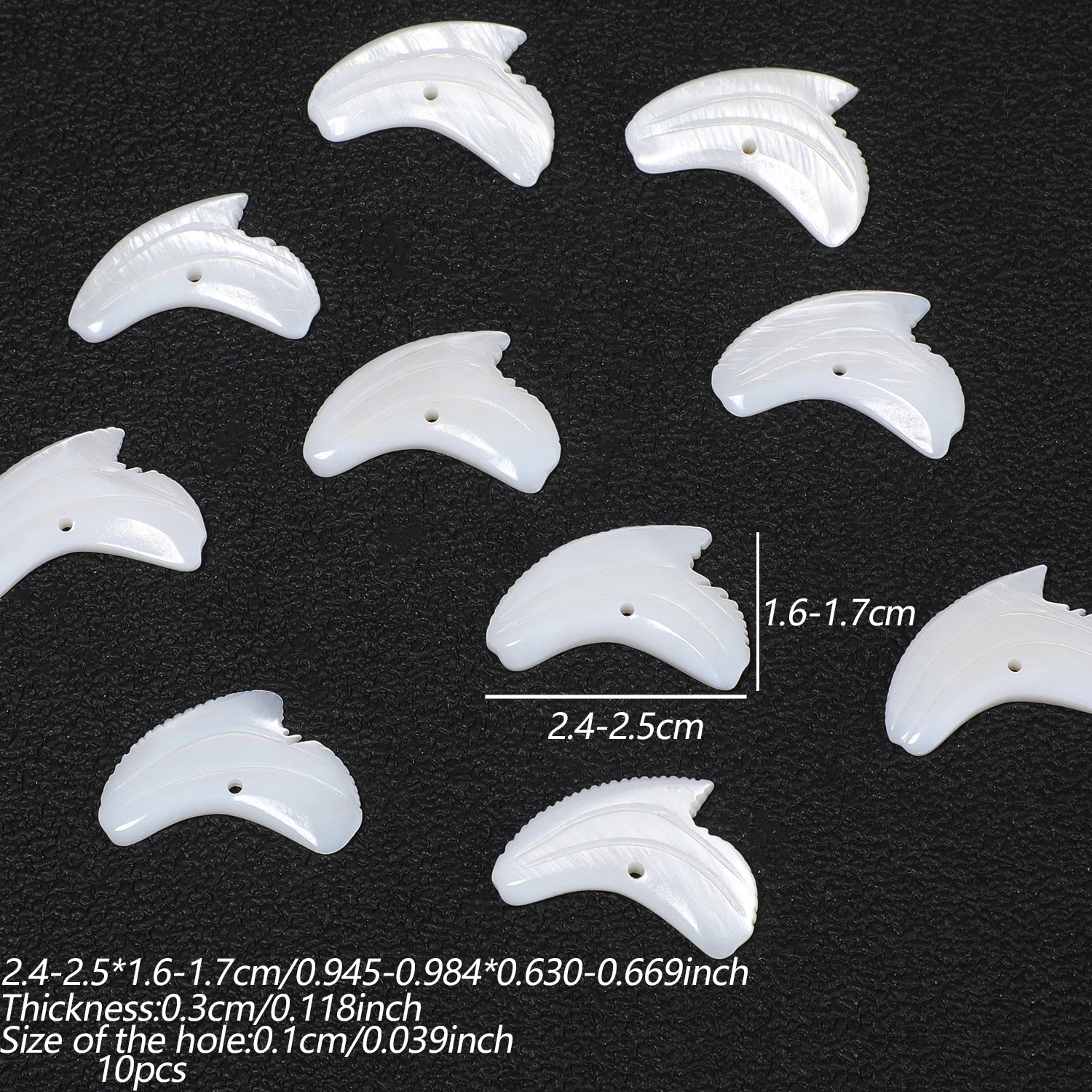 10Pcs 17x25mm Fish Tooth Shell Pendants Side Hole DIY Jewelry Making Ocean Adventure Personalized Accessories Necklace Component