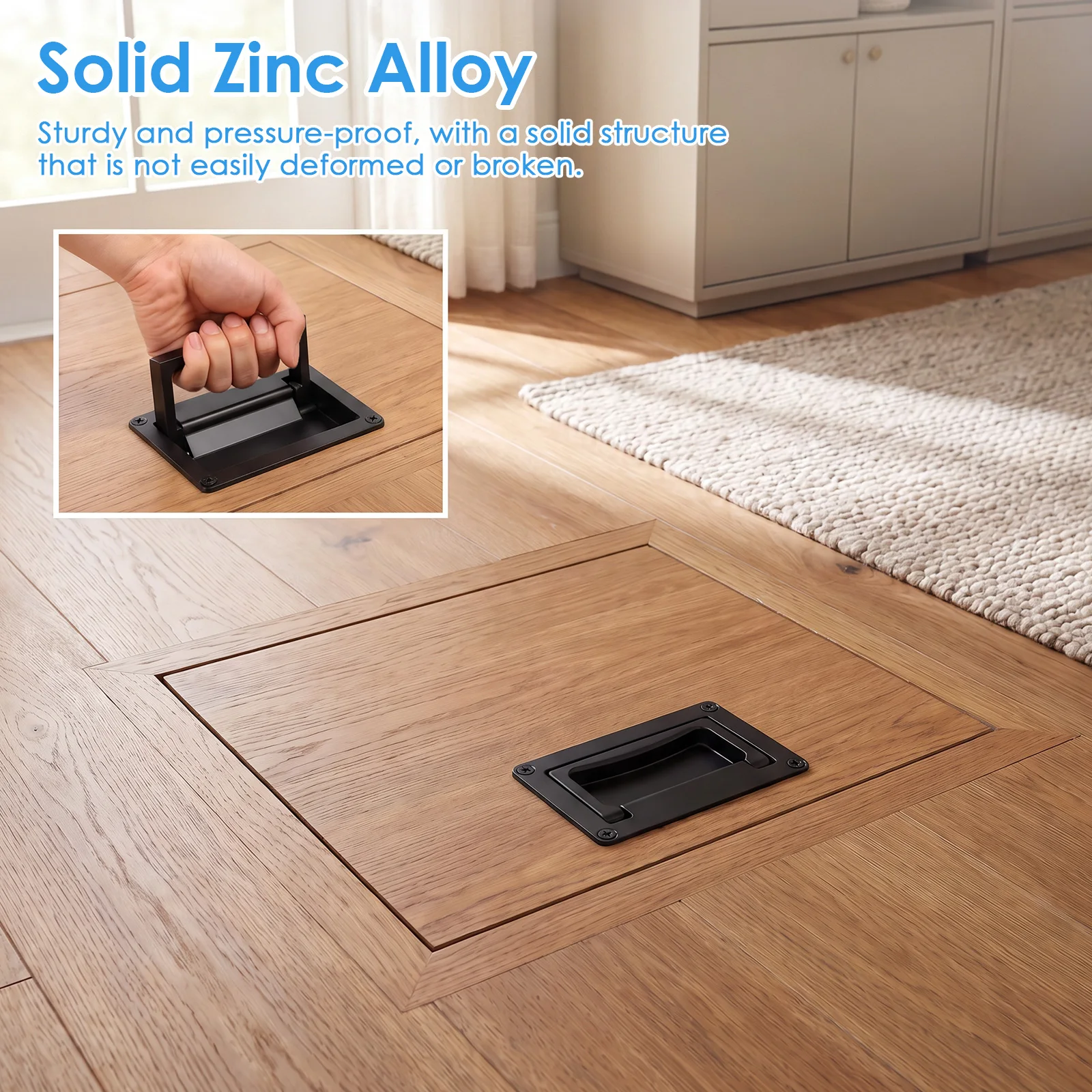 Recessed Pull Handle 4.33 Inch Flush Mount Ring Pull Spring Loaded Floor Hatch Cabinet Door Storage Box Zinc Alloy