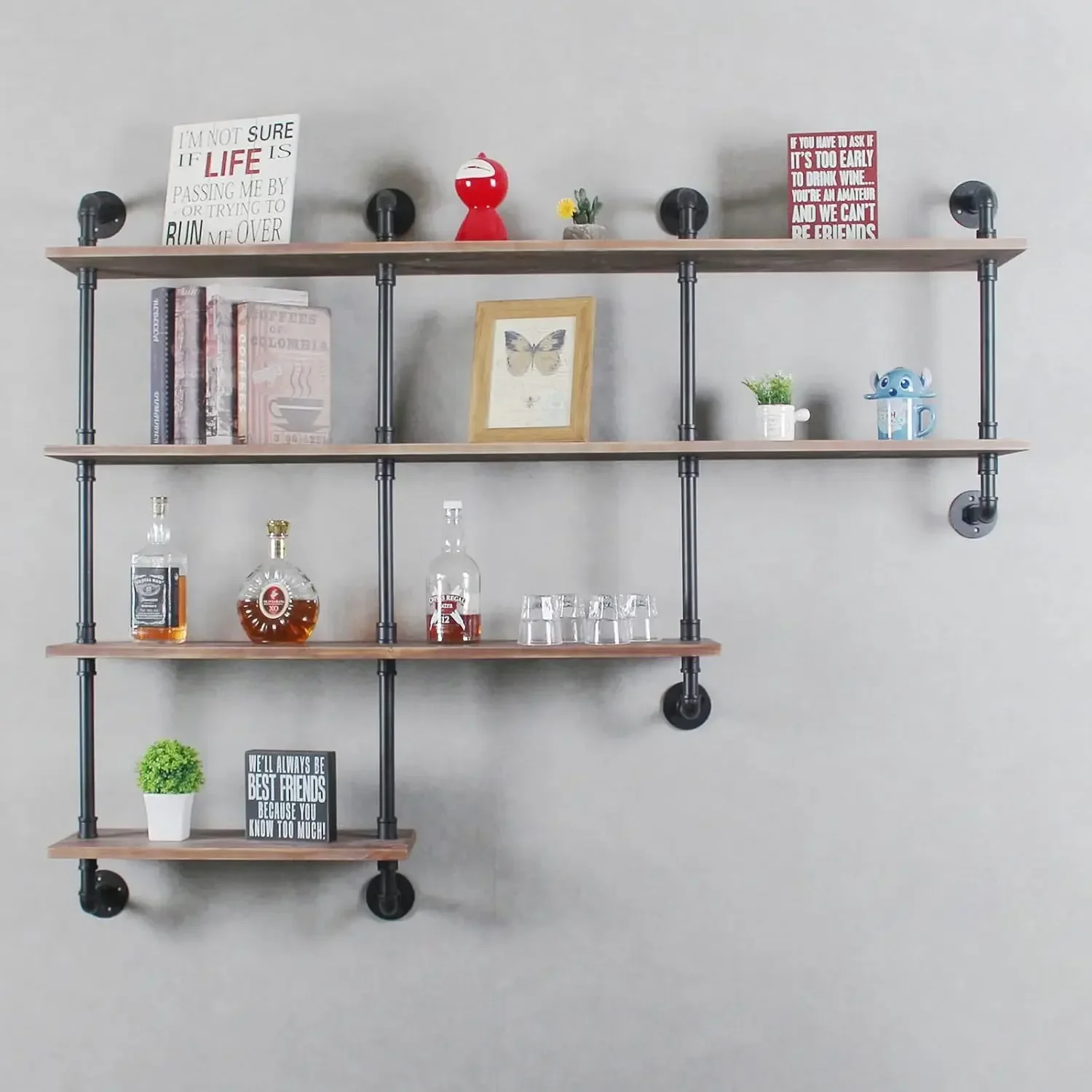 Industrial Pipe Shelving,Rustic Wooden&Metal Floating Shelves,Home Decor Shelves Wall Mount