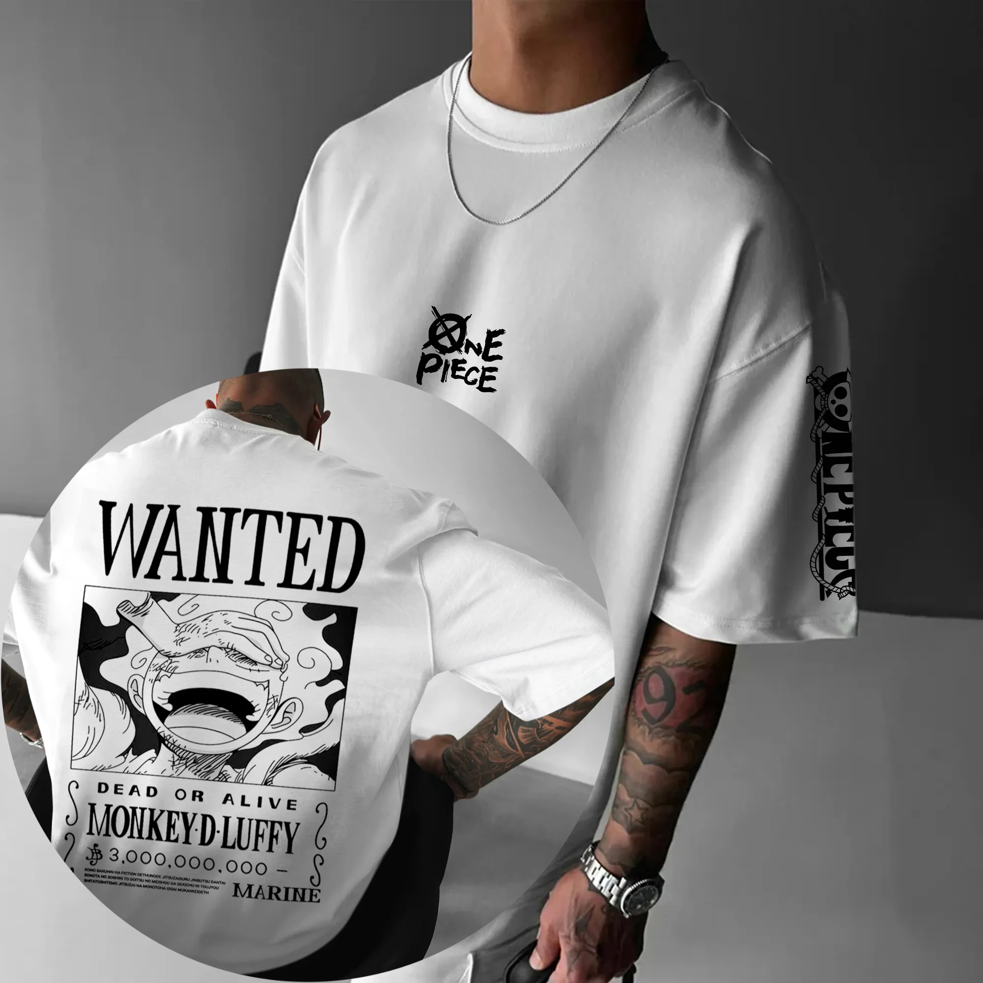 Camiseta de algodón de alta calidad con póster Wanted Monkey D Luffy de una pieza con sombrero de paja y estampado de recompensas de bayas de 3 mil millones