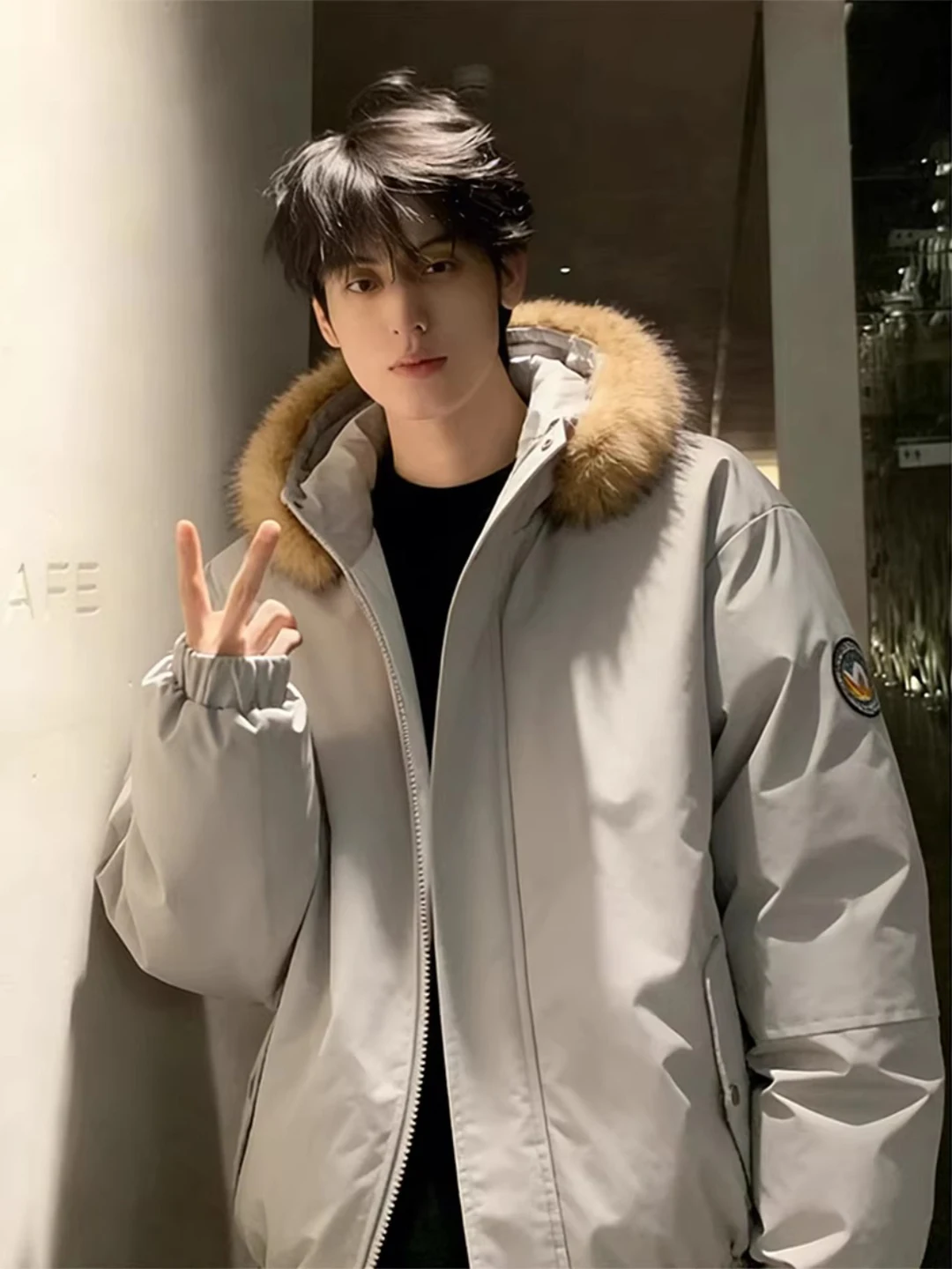 

Men's ort Thiened down Jaet with Fur Collar Workwear Coat American Sle Hooded Cotton Padded Winter Warm Outerwear