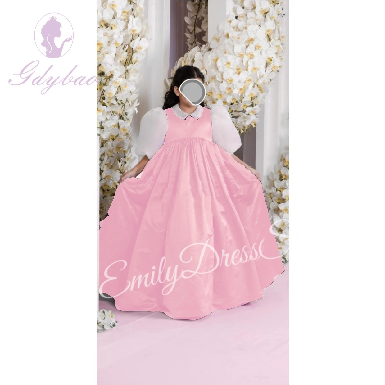 

Customized Pink Flower Girl Dress for Wedding 3/4 Sleeves High Waist Satin Kids Birthday Kids Baby Party First Communion Gowns