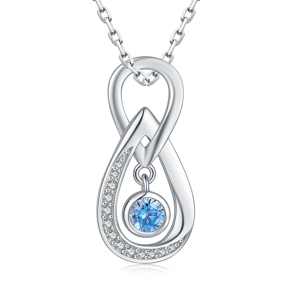 

925 Sterling Silver Infinity Endless Love Necklace Blue Dancing CZ Pendant Jewelry Birthday Gifts for Girls Women Best Friends