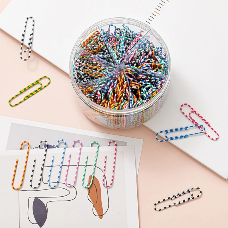 Colorful Paper Clips with Storage Box Zebra-striped Paperclips for Files Papers