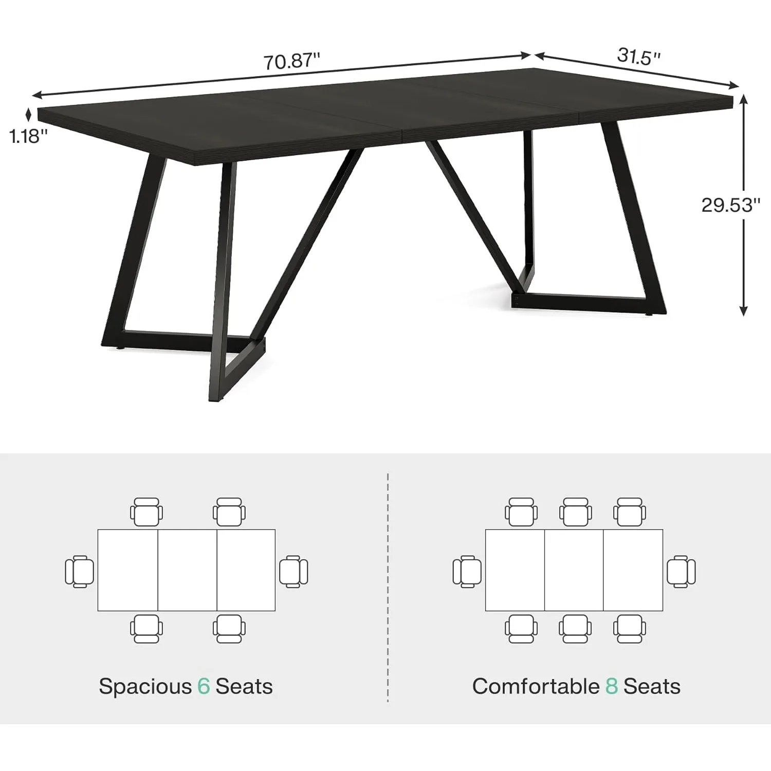 #70.86-Inch Large Executive Desk, Modern Computer Office Desk Workstation with Metal Frame, Writing Table for Home Office
