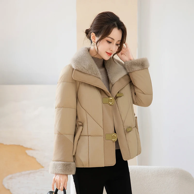 معطف Jaet نسائي فضفاض مناسب من القطن من Faionable Thiened ort بياقة كبيرة لشتاء 2025 وصل حديثًا من القطن للتخسيس... #2