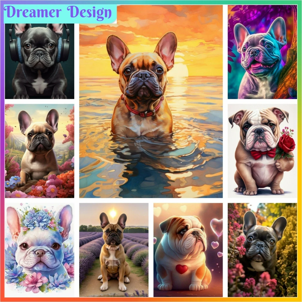 Cute French Bulldog Puppy Diamond Painting Cross Stitch Puzzle Printed Mosaic Embroidery Set House Decor 5D DIY Art New Novelty