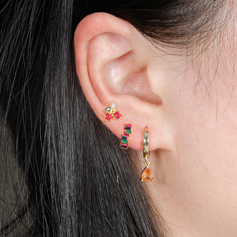 3PCS/Set Stainless Steel Aesthetic Zircon Crystal Hoop Earrings Women New Y2K Daily Wear Cartilage Piercing Jewelry Accessorie