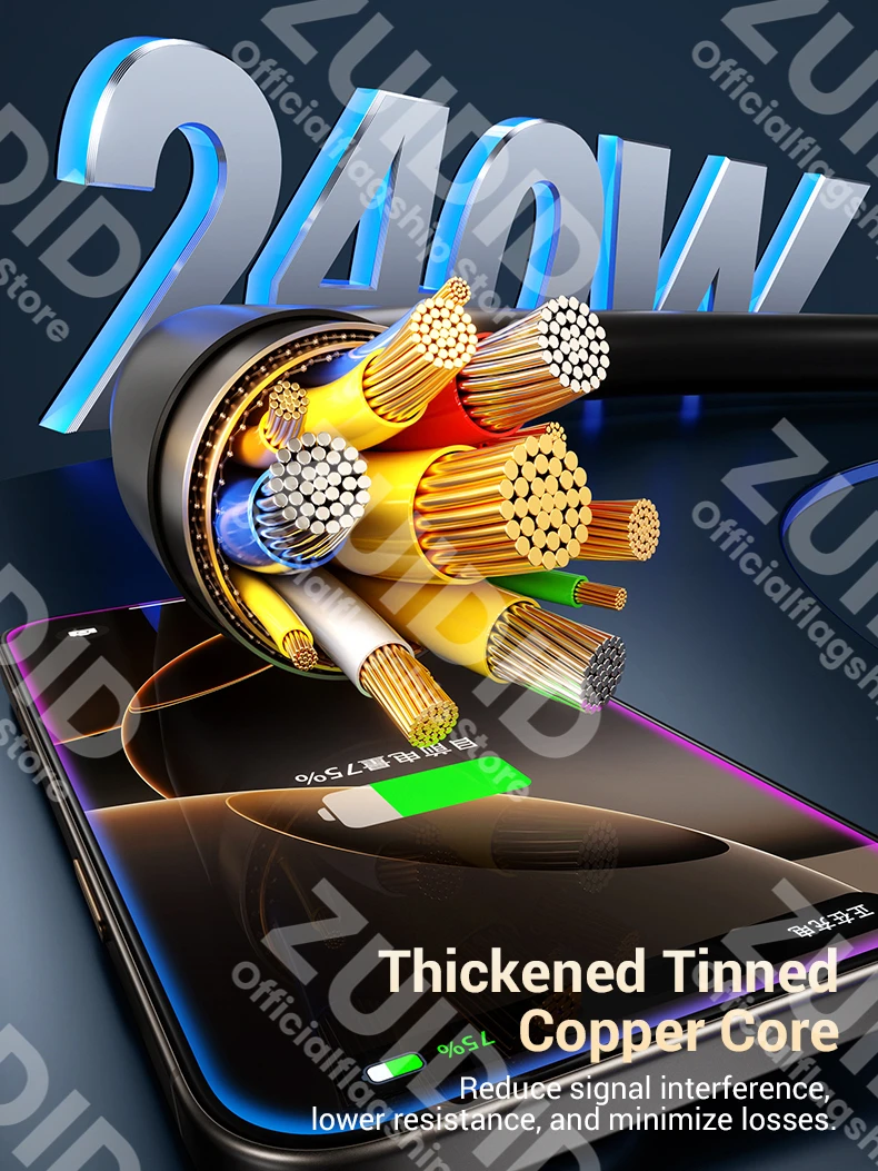 Display led pd240w usb c para cabo usb c para iphone 15 16 pro 5a cabo de dados tipo-c de carregamento rápido para macbook pro xiaomi samsung 2m