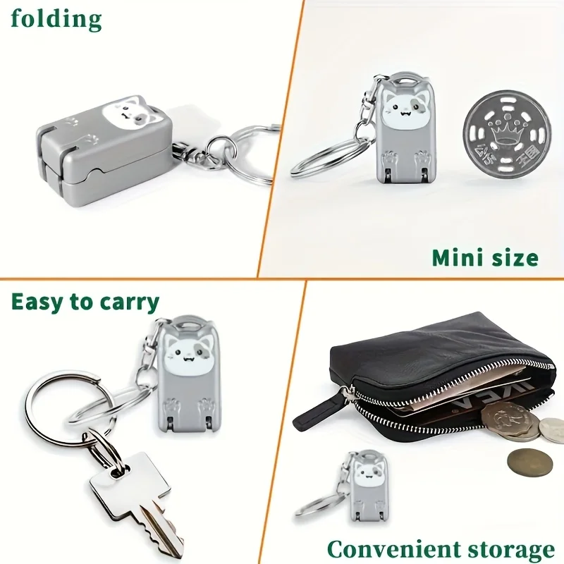 1pcs Exquisite Kitten Keychain Foldable Nail Cutter Stainless Steel Nail Clippers Rotary Toenail Fingernail Manicure Trimmer