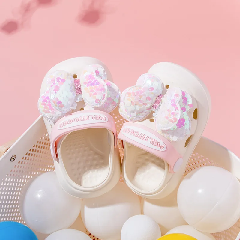 Children Slippers for Girls Butterfly Sequined 2023 New Toes Wrapped Kids Hole Shoes Non-slip Flat Boys Shark EVA Beach Shoes