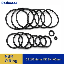 10 Stück schwarze NBR-O-Ring-Dichtung, Dicke CS2/3/4 mm, Außendurchmesser 5–100 mm, O-Typ-Ring aus Nitrilkautschuk, korrosionsbeständige Dichtungsscheibe