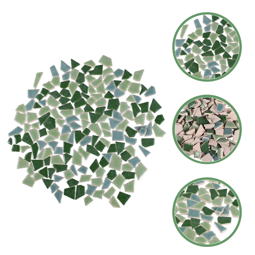 

400 G Mosaic Kits Ceramic Shards Irregular Tiles Green Ceramics DIY