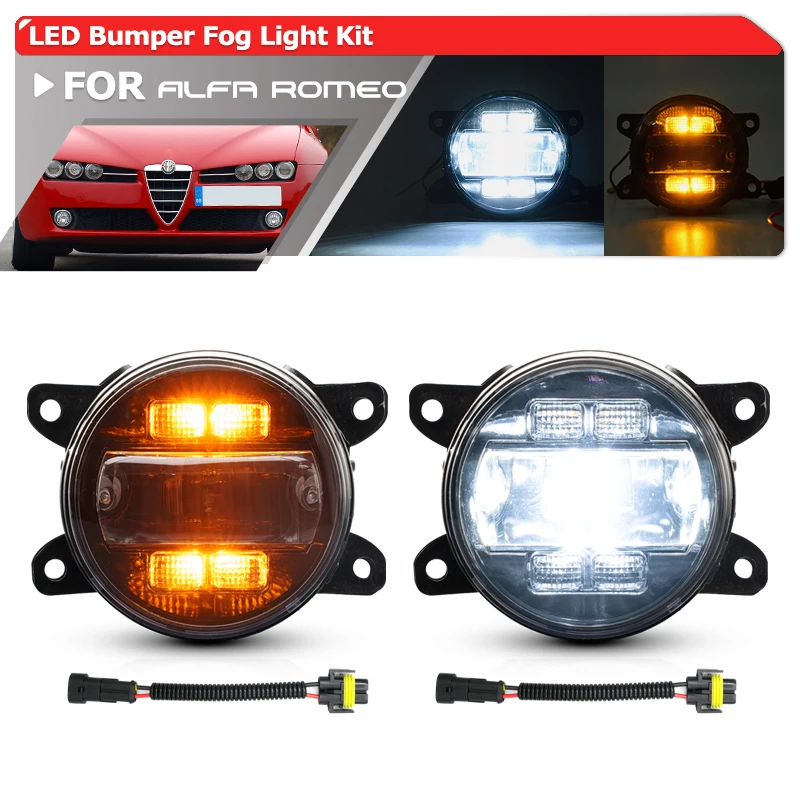 Smoked For Alfa Romeo 159 Brera Spider Giulia 3-in-1 Front LED Daytime Running Lights Fog Lamps DRLs Turn Signal Blinkers