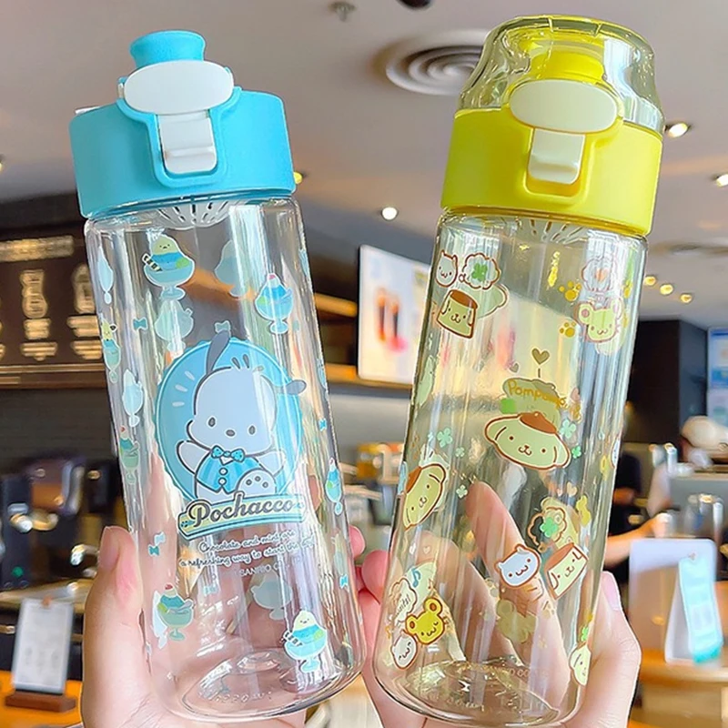 550Ml/18.6Oz Schattige Sanrio Waterbeker Cartoon Flip Top Transparante Waterfles Geschikt Voor Buitensporten Fitness Reizen