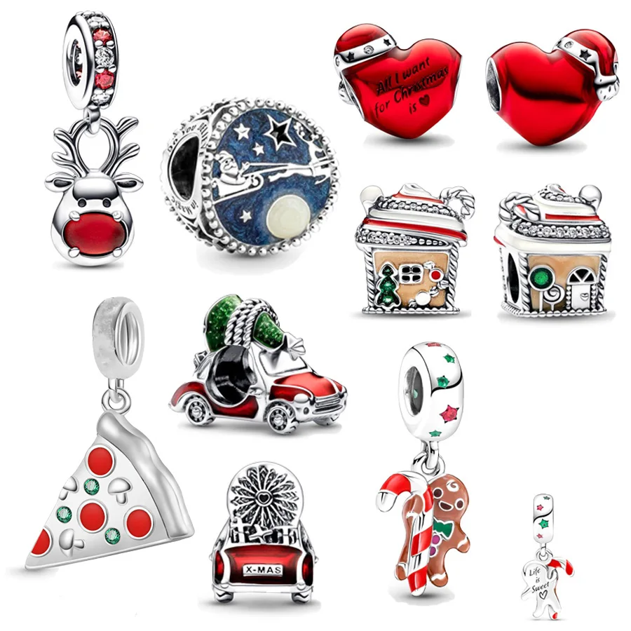 Christmas Tree Red Nose Reindeer Gingerbread Man Dangle Charm Bead Fit Original 925 Sterling Silver Pandora Bracelet DIY Jewelry