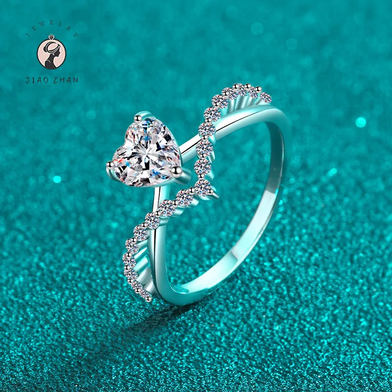 JIAOZHAN New Heart-Shaped Moissanite Ladies Ring S925 Sterling Silver Light Luxury Jewellery Birthday Wedding Anniversary Gift