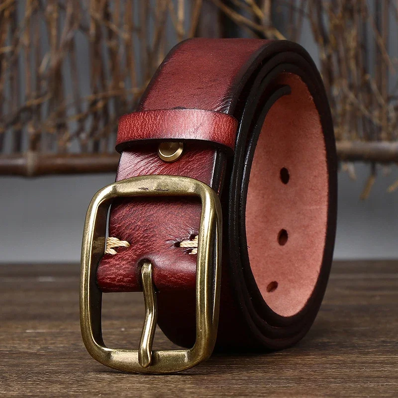 3.8CM Thick Cowhide Copper Buckle Genuine Leather Casual Jeans Belt Men High Quality Retro Luxury Male Strap