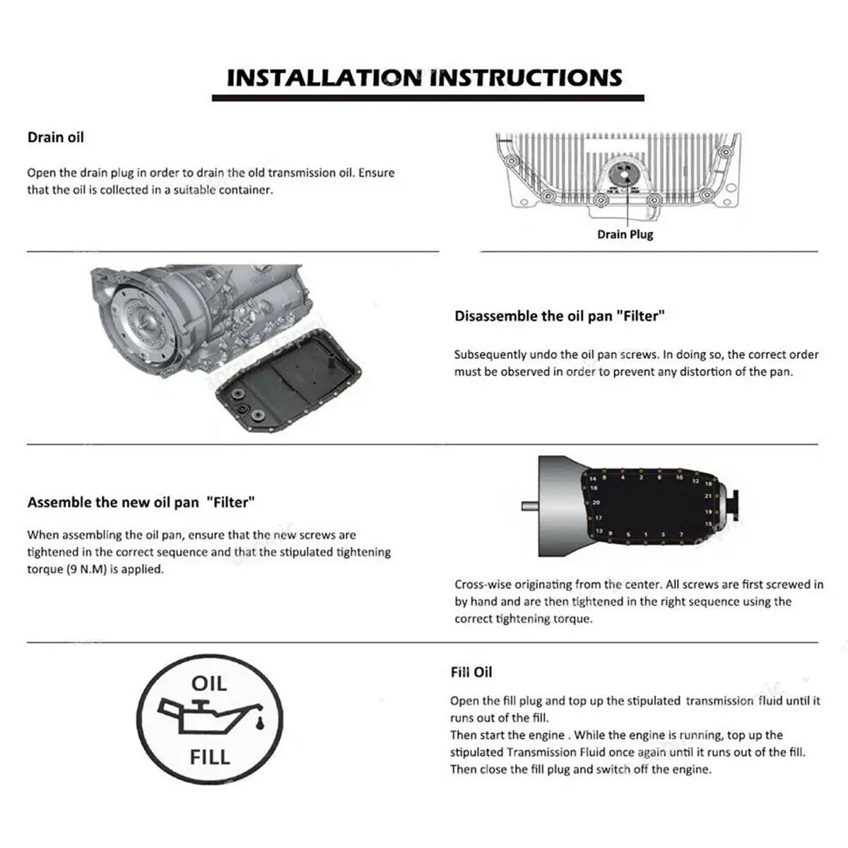 8HP70H 8HP70HIS 8HP70L 자동차 자동 변속기 오일 팬 + 필터 + 가스켓 + 볼트 키트 2014-2016 BMW 228i F22 F23 OP-0204