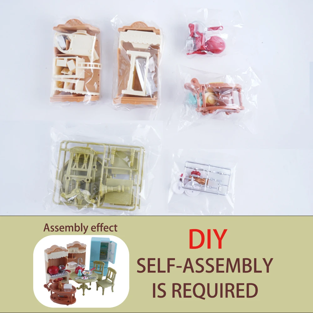 مجموعة أثاث مصغر DIY مجموعة المطبخ طاولة الطعام الخبز الغذاء نموذج 1:12 لعبة الثلاجة هدية