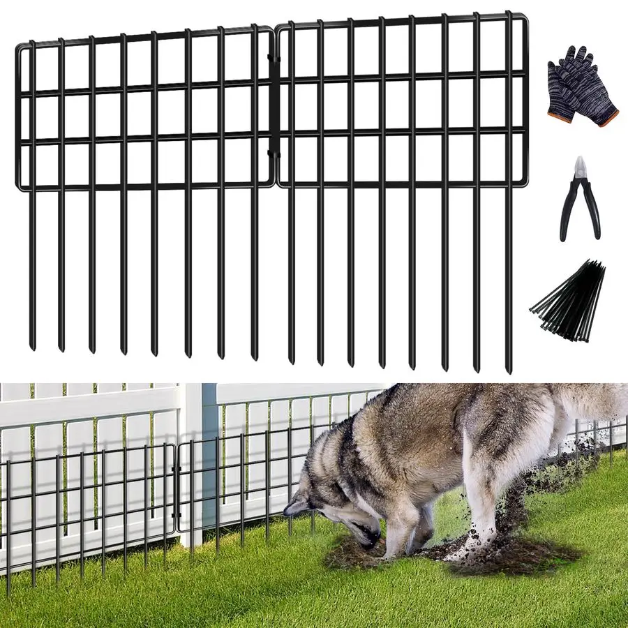 

Pack Animal Barrier Fences, 1.25in Gap No Dig Garden Fence for Dog Rabbit, 17in H X 27ft L Rustproof Metals Ground Defense Borde