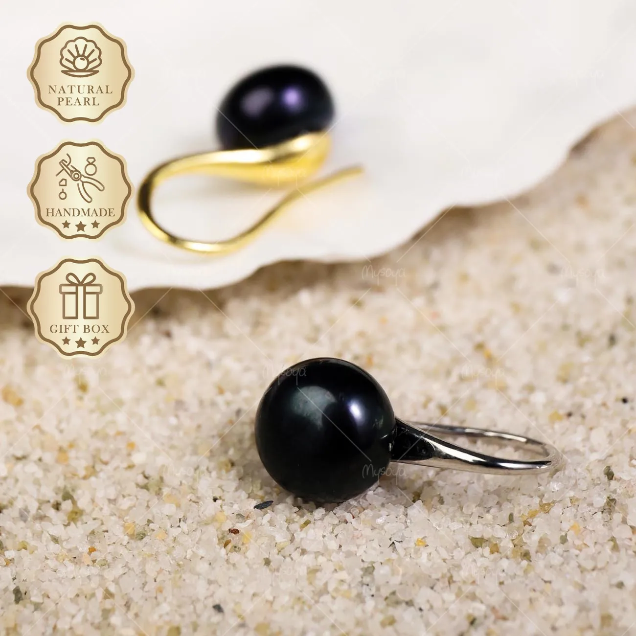 

Mysoya Black Bread Freshwater Pearl High Heel Earrings 8-9mm Golden Silvery Gift Box Valentine's Day Birthday Gift For Her