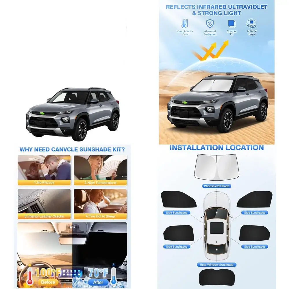 طقم مظلات تشيفي تريل بليزر أسود 2021-2026 - طقم مكون من 6 قطع للزجاج الأمامي والنوافذ الجانبية والخلفية وحماية من الأشعة فوق البنفسجية والخصوصية والتبريد #1