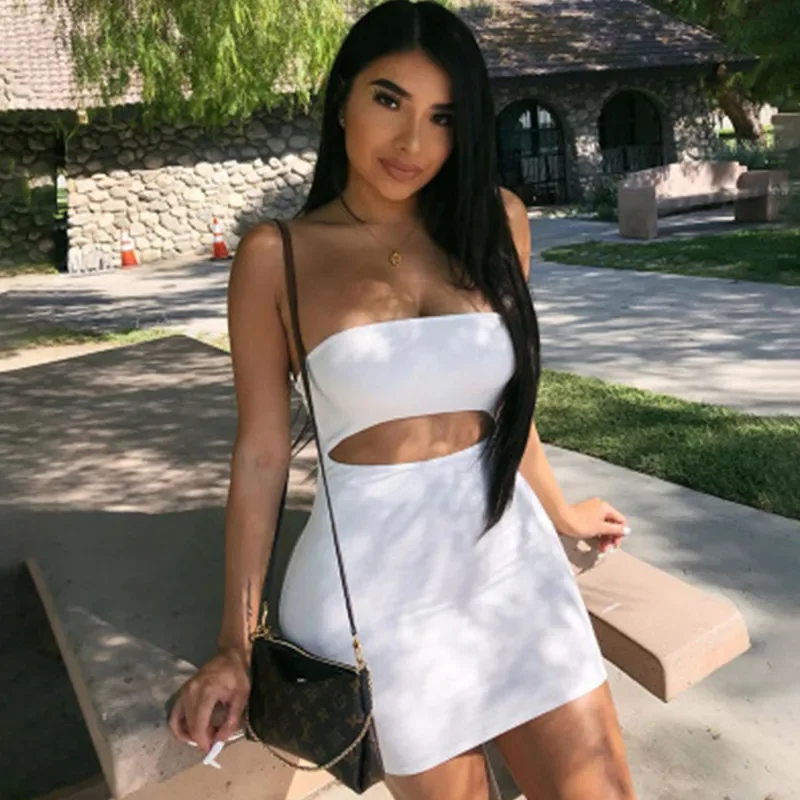 

Women Sexy Dress Summer Sundress Female Party Casual Hollow bag hip tube top strapless sleeveless slim dress Halter