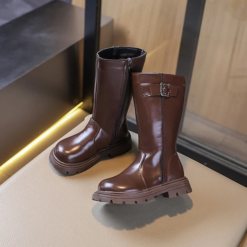 

Новые классические плюшевые сапоги для девочек, зимние простые детские модные длинные хлопковые сапоги принцессы, повседневные детские сапоги до середины икры, универсальные