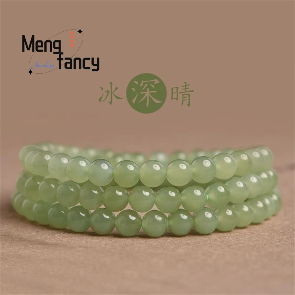 Natural Clear Water Hetian Jade Multi Loop Bracelet Female Crafts Loose Beads Beading Charm High-grade Exquisite Fashion Jewelry