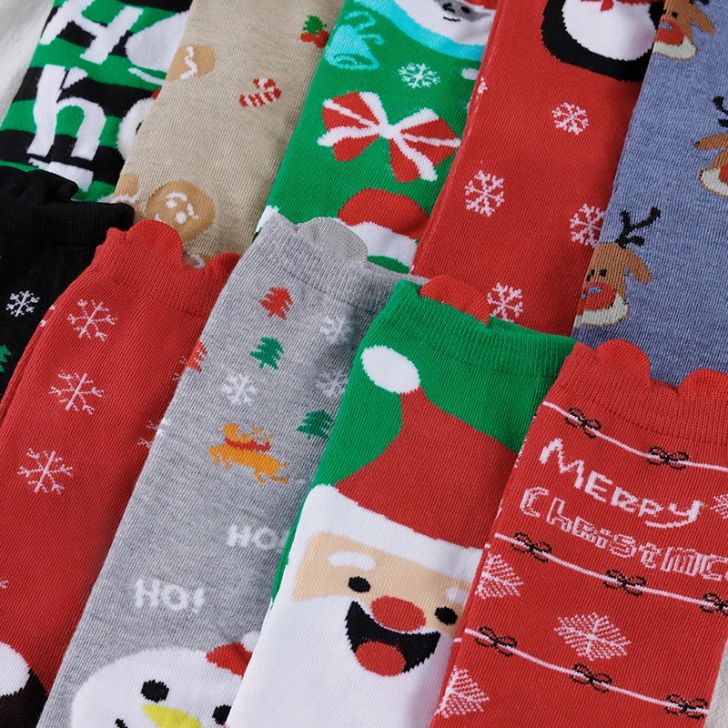 1/5/10/15/20 Pairs Random Women Classic Christmas Element Cartoon Letter Pattern Comfortable Breathable Mid‑Calf Socks