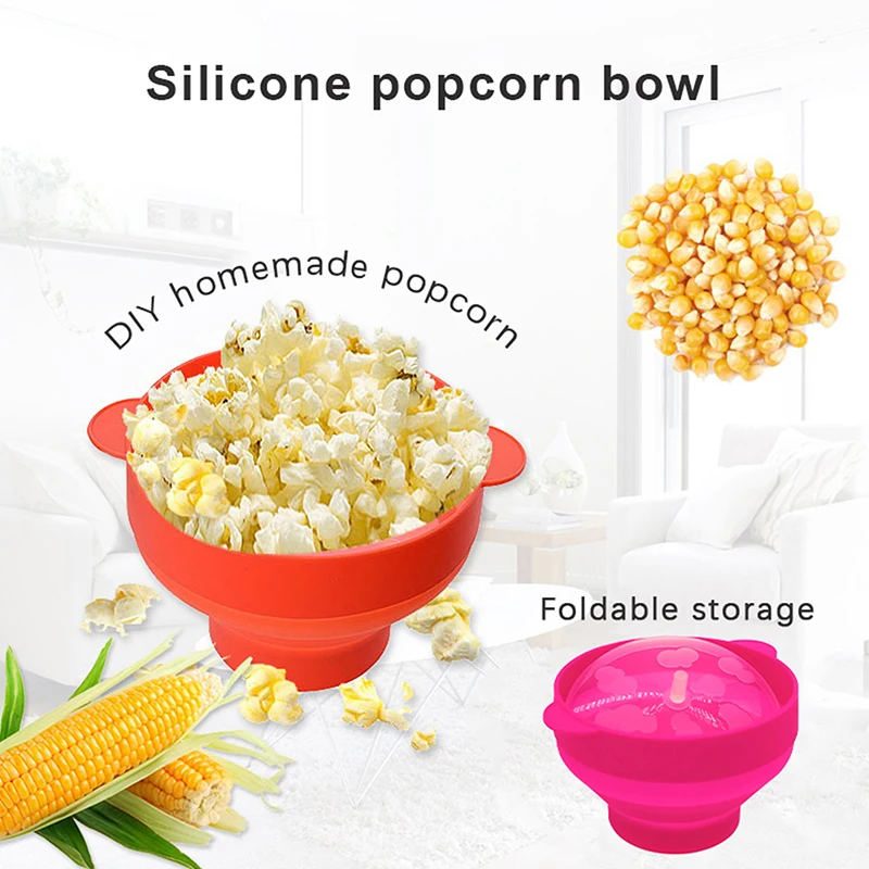 Kitchen Microwave Popcorn Bowl Bucket Silicone DIY Popcorn Maker With Lid Chips Fruit Dish High Quality Easy Tools Popcorn