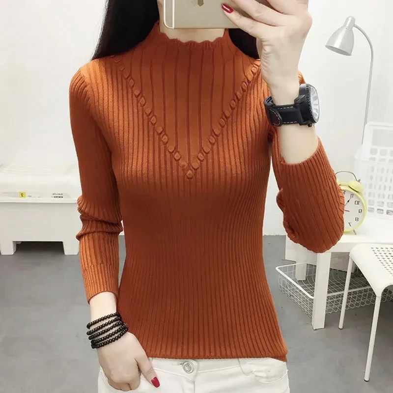 Casual outono inverno feminino suéteres gola alta manga longa grosso quente pullovers moda coreano malhas básicas jumpers 2024