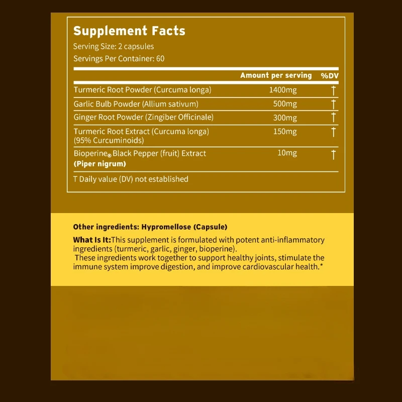 4-in-1 Turmeric Ginger Supplement - With Garlic Curcumin Black Pepper - Joints, Immune Support, Improves Digestion