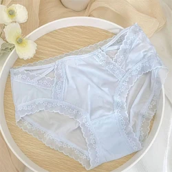 Seamless Panties Women Breathable Underwear Ice Silk Underpants Sexy Lace Female Soft Solid Ultra-thin Briefs 4PCS/Set