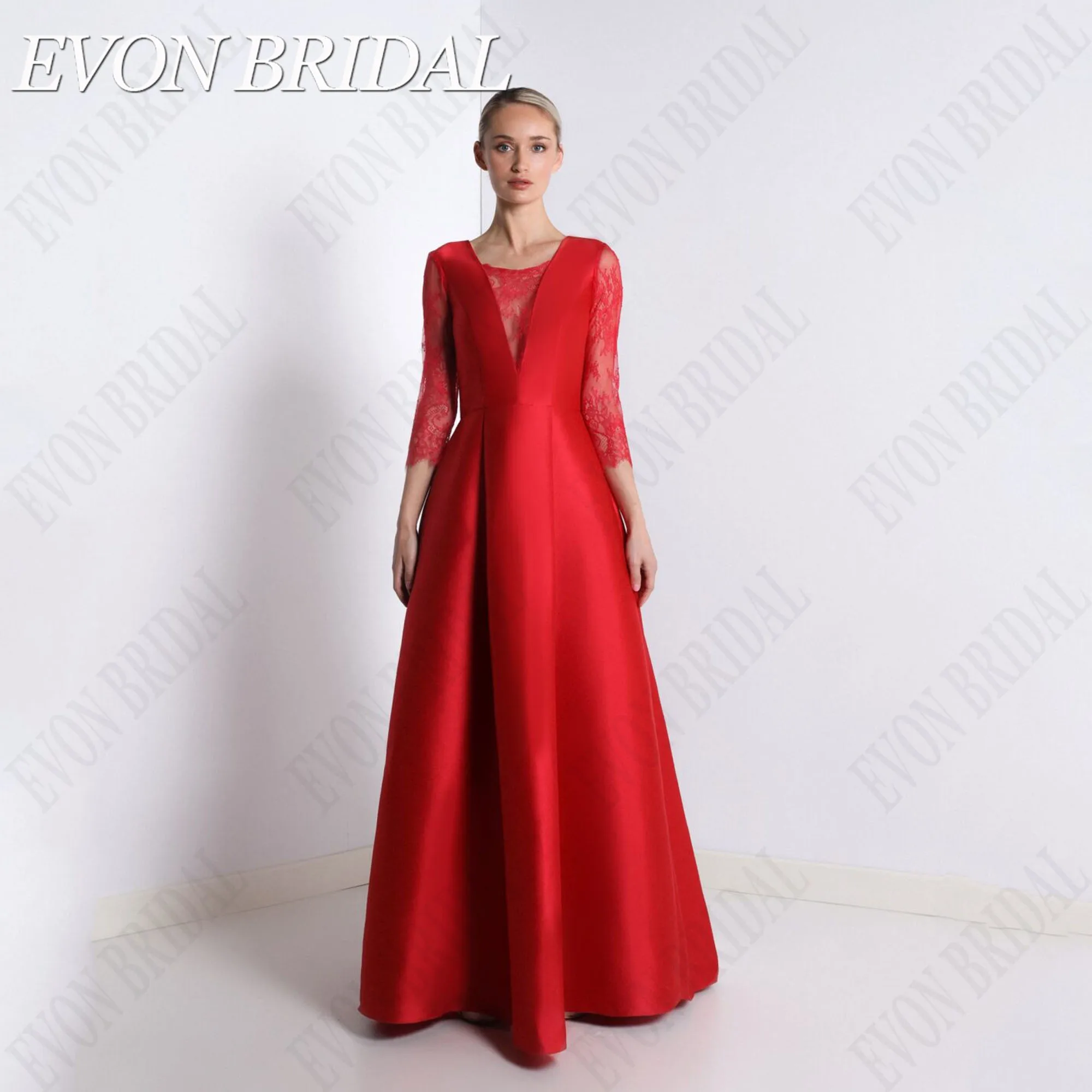 

EVON BRIDAL Celebrity Red Carpet Dress A-Line Satin Appliques Formal Evening Gown 3/4 Sleeve O-Neck vestido de fiesta Customized