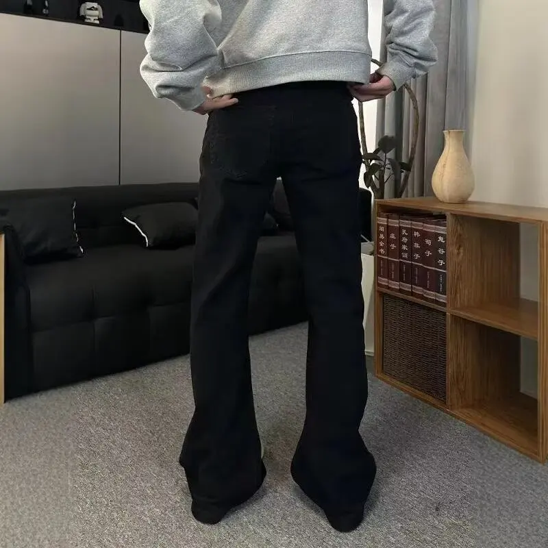 جينز أسود للتخسيس على الطراز الكوري للشارع قليلاً للرجال، سروال طويل مستقيم كاجوال بسيط وعصري #2