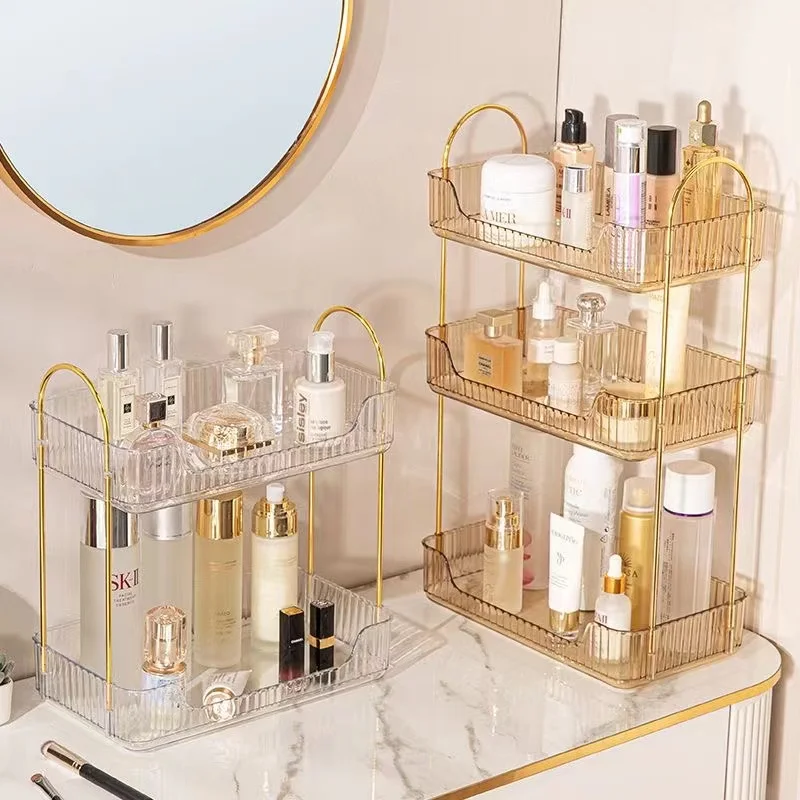 

Cosmetic Desk Rack Acrylic Storage Organizer Shelf Of Bathroom Home Kitchen Makeup Skincare Shampoo Lipstick Tabletop Holder