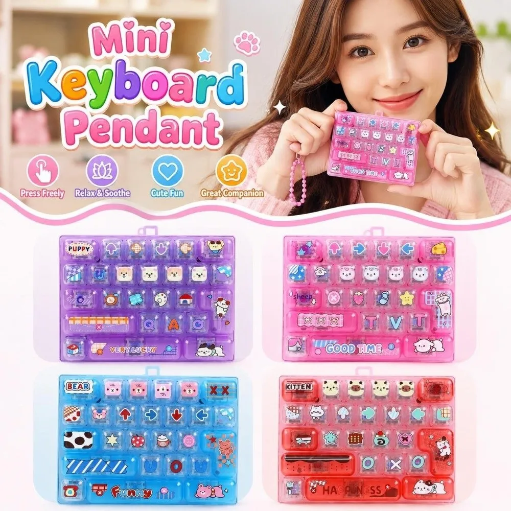 26-Key Decompression Button Cute Design Simulation Keyboard Mini Keyboard Pendant Transparent Dual-Tone with LED Lights