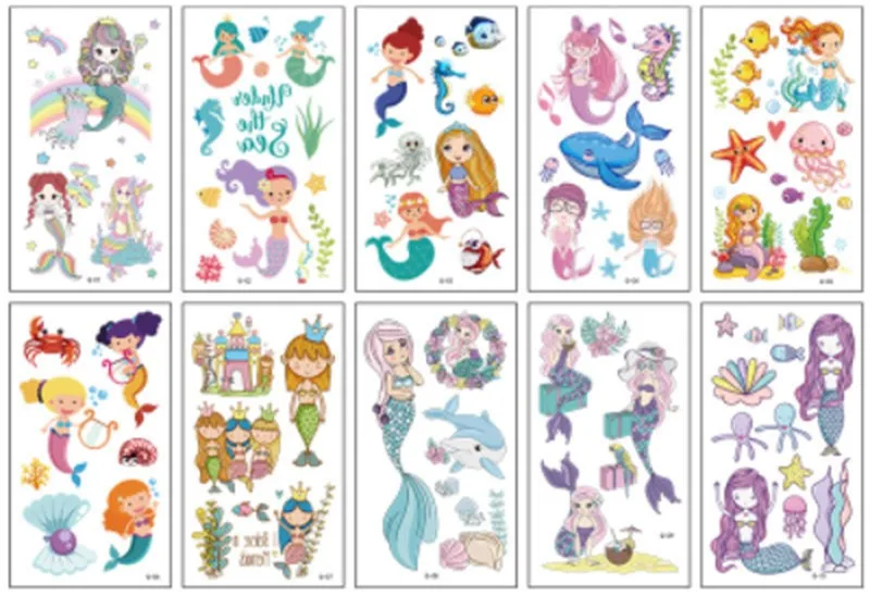 10pcs Temporary Mermaid Tattoo Sticker Small Fresh Cartoon Children Tattoo Sticker  Wrist Arm Leg  Foot Hand  Tattoo Sticker