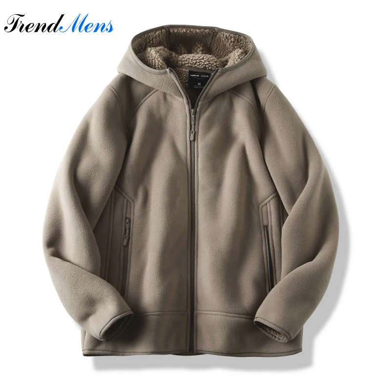 Chaqueta de forro Polar con capucha para hombre, sudadera gruesa con cremallera acolchada, parte frontal abierta, Color sólido, Otoño e Invierno