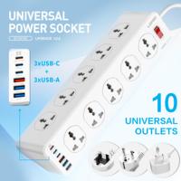 LDNIO 10 AC Outlets Power Strip Electrical Sockets with 33W USB C Charging Ports 2M Extension Cord Surge Protector UK US EU Plug