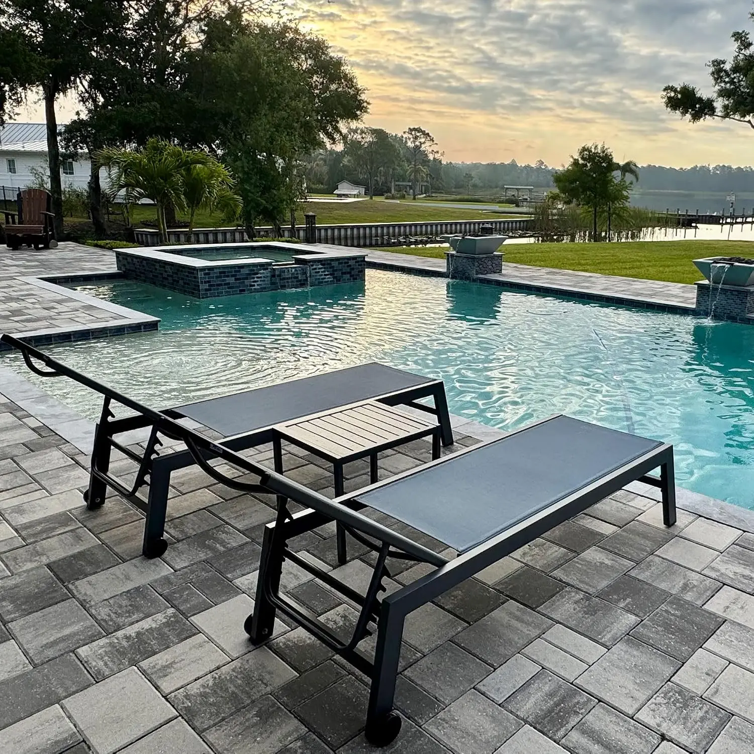 All Weather Aluminum Outdoor Lounge Chair Set for 2, Indigo, Customized