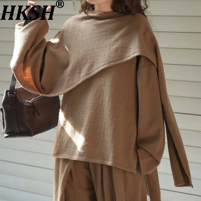 HKSH خريف شتاء جديد المرأة البلوز البلوز س الرقبة بلون شال المرقعة غير المتماثلة الكورية العصرية بلايز عادية HK12895