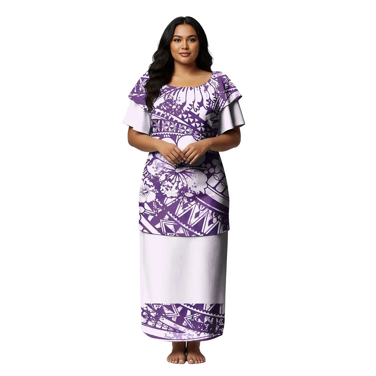 

Vintage Design Custom Clothes Women Plus Size Samoan Dresses Polynesian Puletasi 2 Piece Set Hawaiian Casual Prom Skirts Ladies