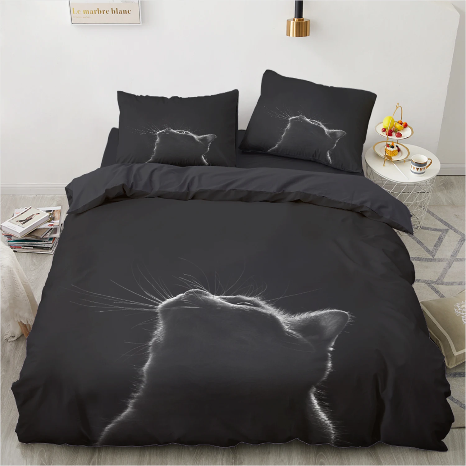 

Luxury Queen Bedding Set 240x220cm 260x220cm- Dark Cat Eyes Duvet Cover | Polyester Bed Linen Set for Young Adults & Pet Lovers