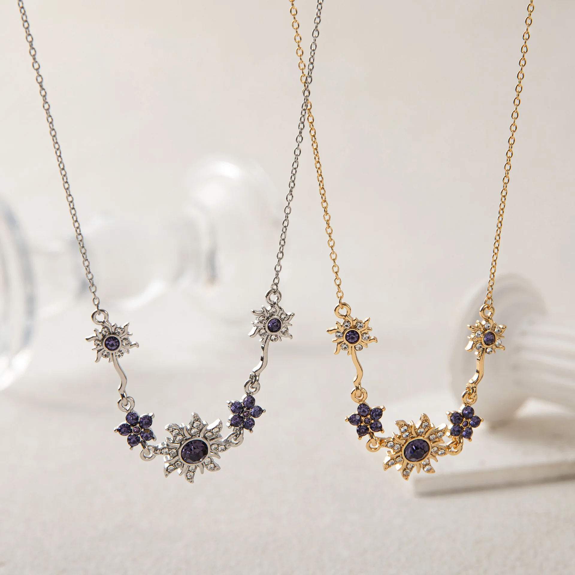 

Elegant ladies gold-plated necklace Lavender purple sunflower pendant Romantic fairy series Party commuting stacking jewelry